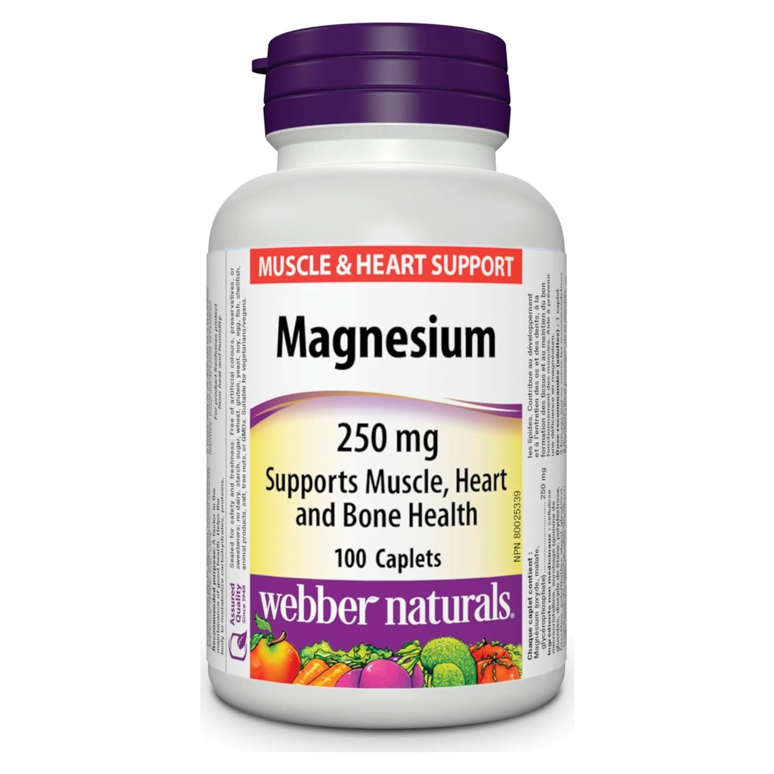 Suplemento de Magnesio Webber Naturals 250 mg 100 Comprimidos
