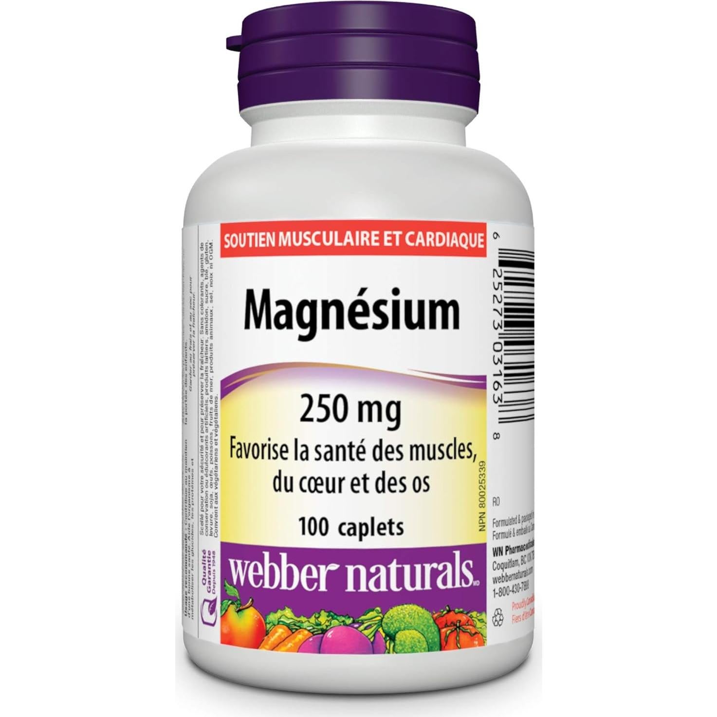Suplemento de Magnesio Webber Naturals 250 mg 100 Comprimidos