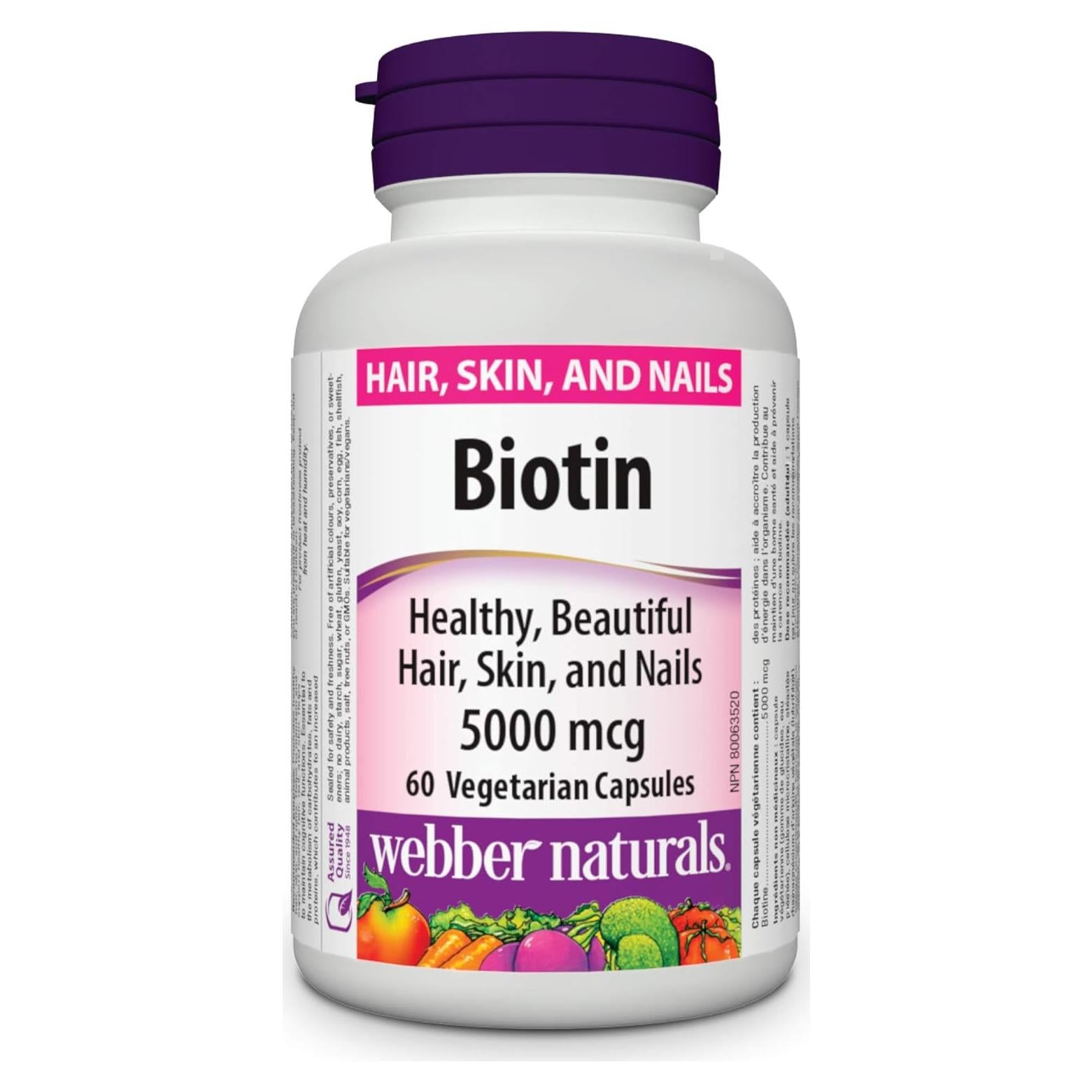 Biotina 5000 mcg Webber Naturals 60 Cápsulas Vegetarianas