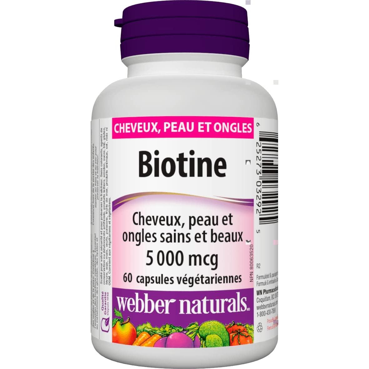 Biotina 5000 mcg Webber Naturals 60 Cápsulas Vegetarianas