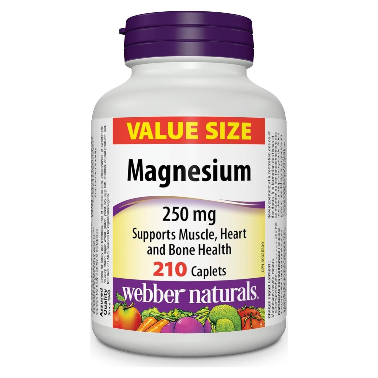 Suplemento de Magnesio Webber Naturals 250 mg 210 tabletas