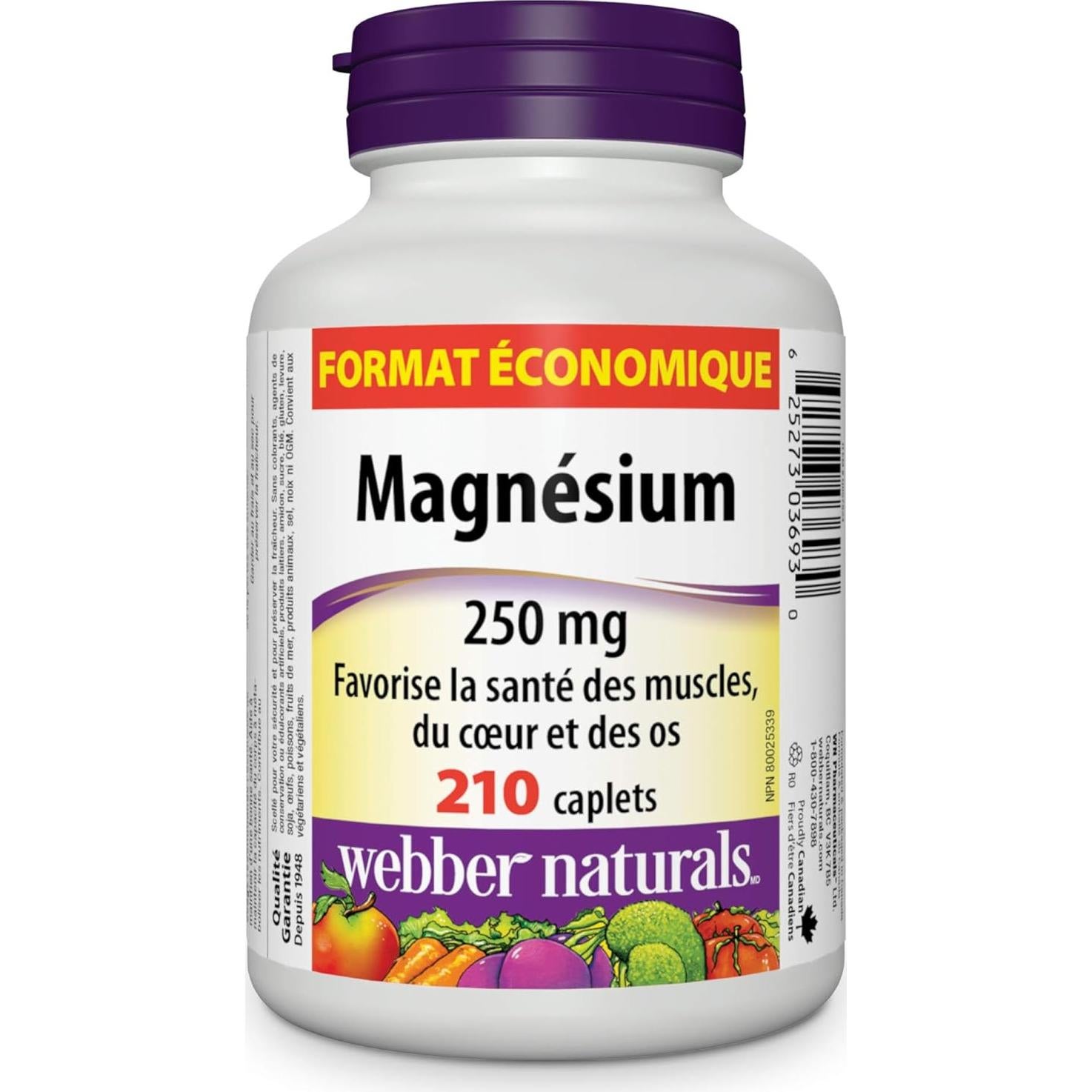 Suplemento de Magnesio Webber Naturals 250 mg 210 tabletas