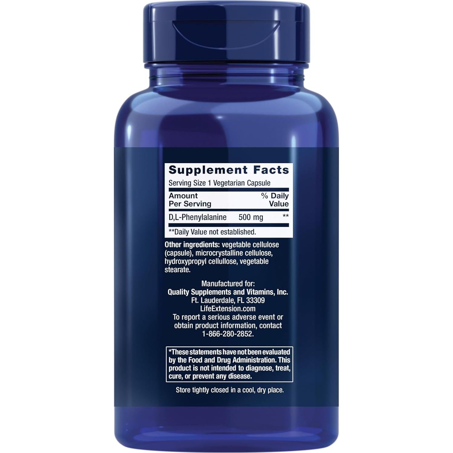 Cápsulas de D, L-Fenilalanina Life Extension 500 mg - 100 Unidades