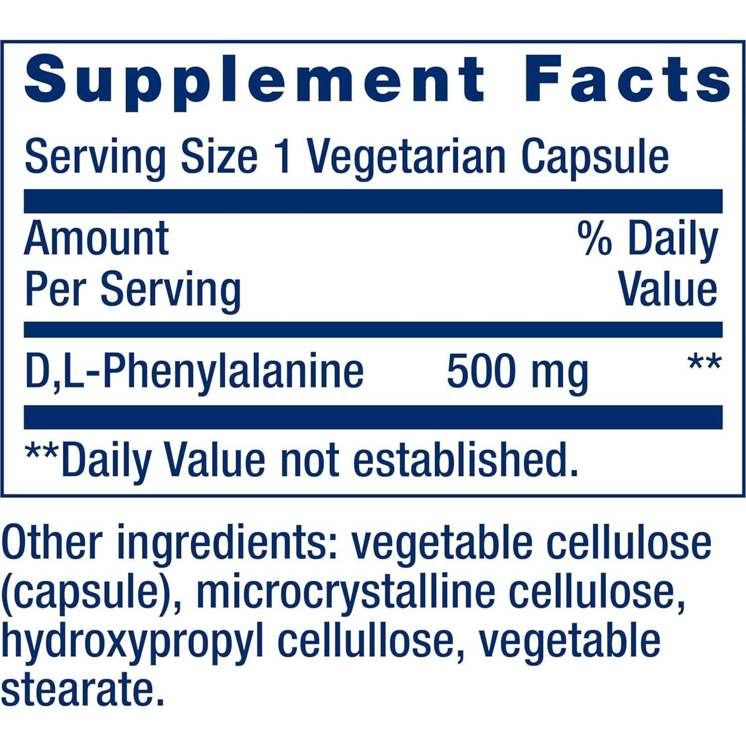 Cápsulas de D, L-Fenilalanina Life Extension 500 mg - 100 Unidades