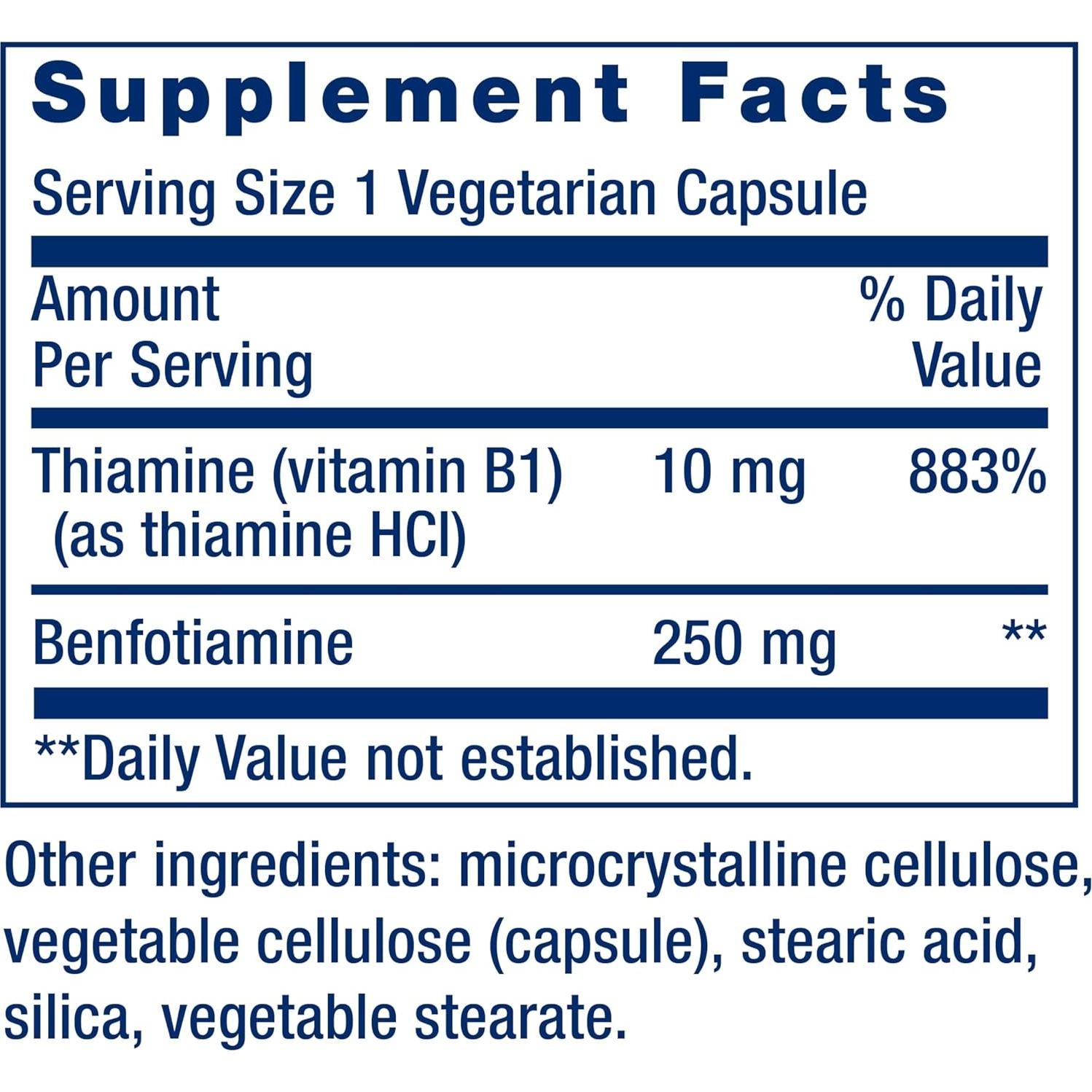 Life Extension Mega Benfotiamina 250 mg - 120 Cápsulas