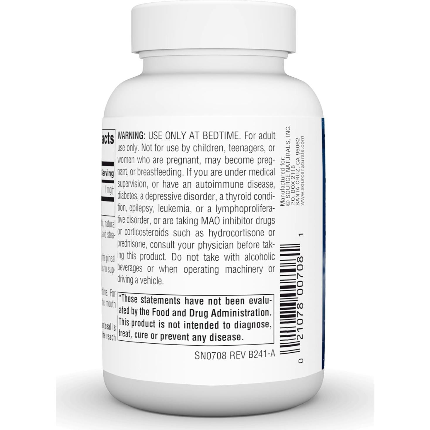 Melatonina 1 mg Source Naturals - 300 Pastillas Naranja