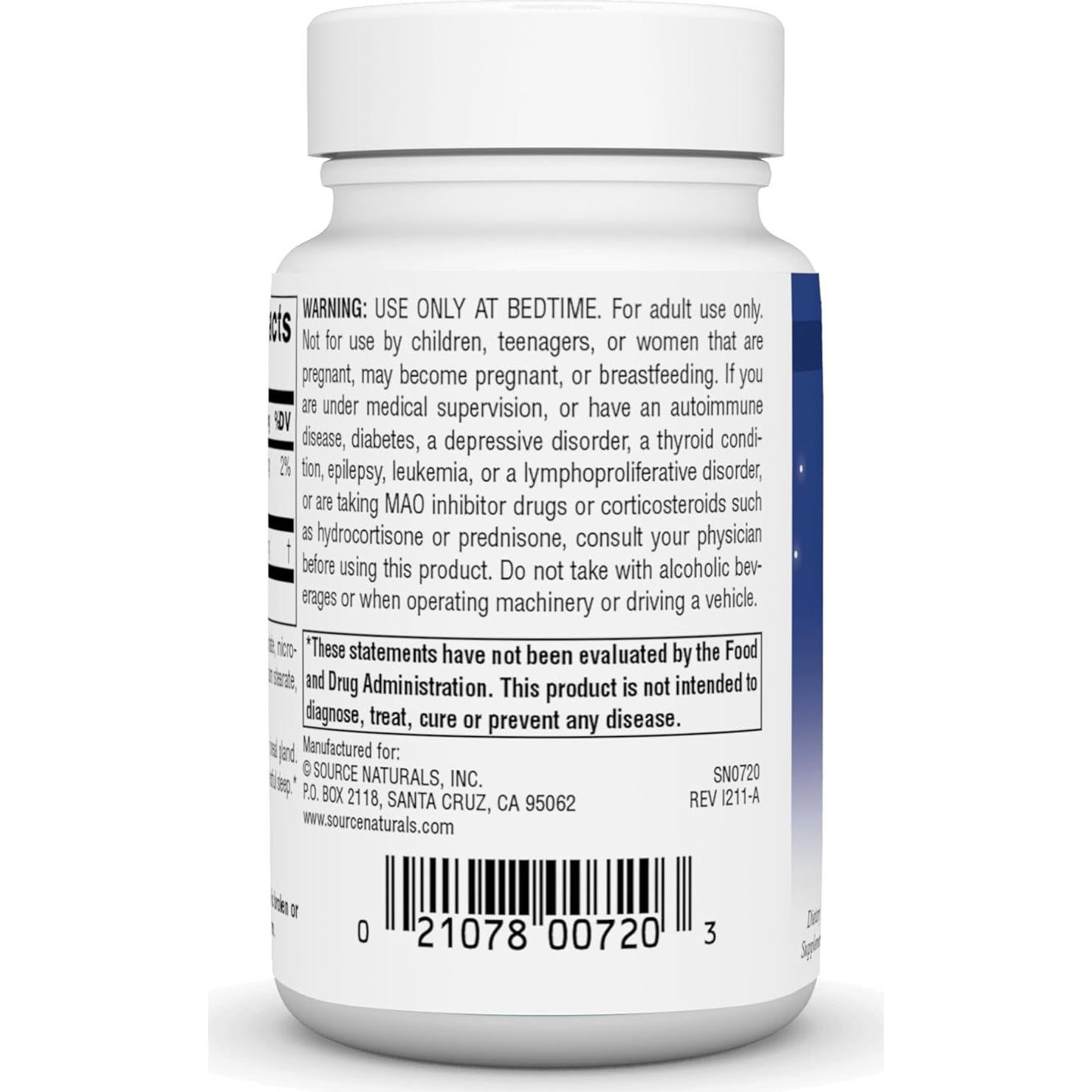 Melatonina 1 mg Source Naturals - 200 Tabletas para Sueño