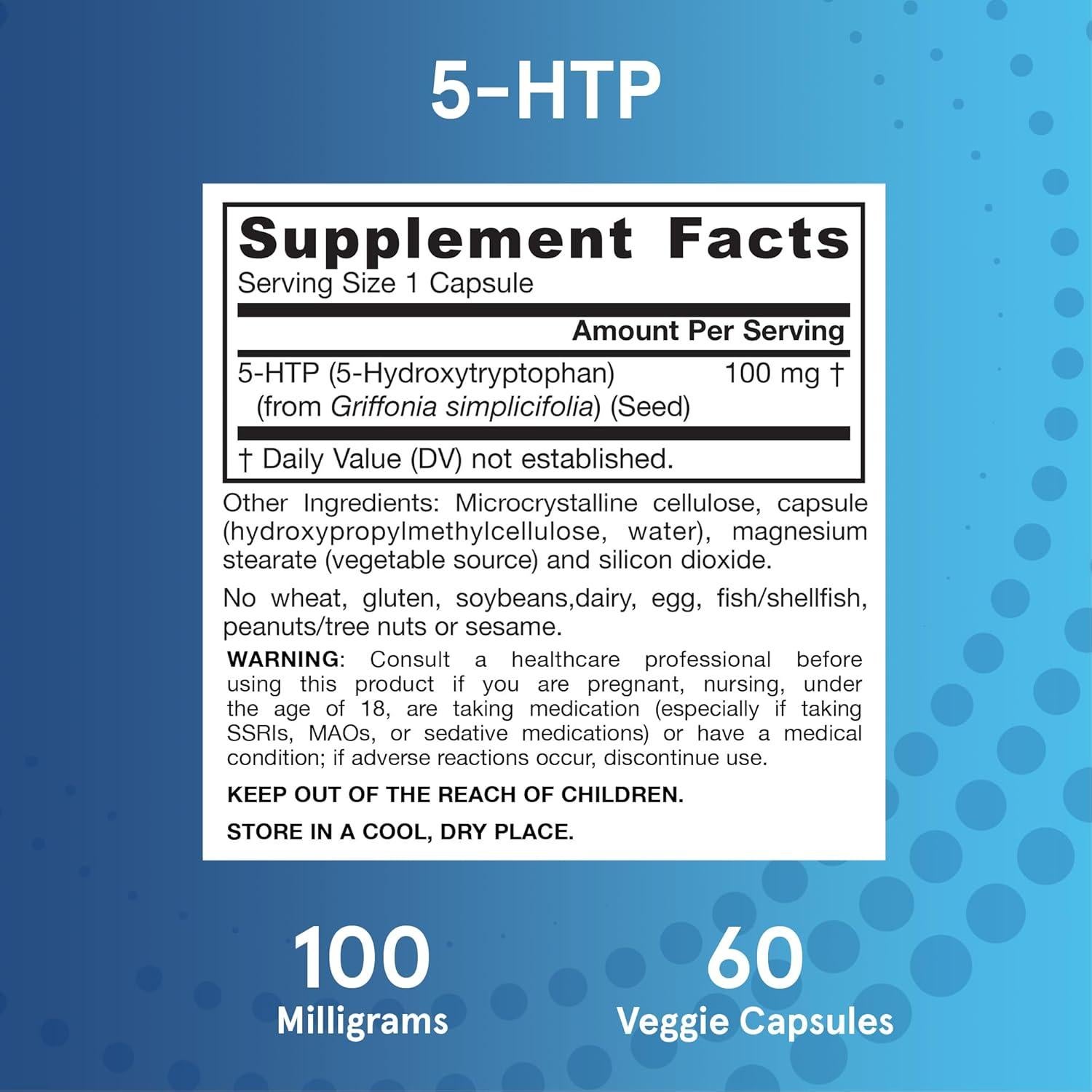 Suplemento 5-HTP Jarrow Formulas 100mg 60 Cápsulas Veganas