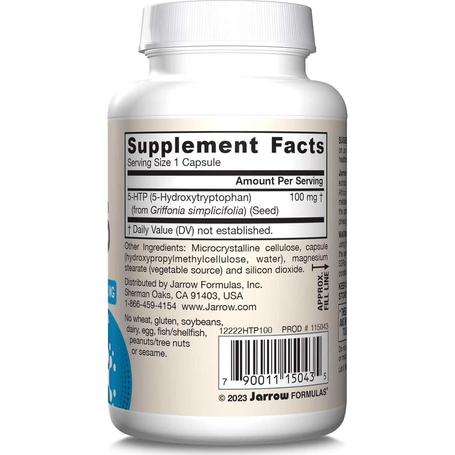 Suplemento 5-HTP Jarrow Formulas 100mg 60 Cápsulas Veganas