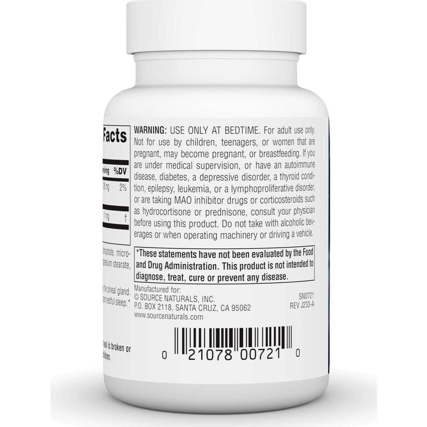 Melatonina Source Naturals 1 mg - 300 Tabletas No-OGM