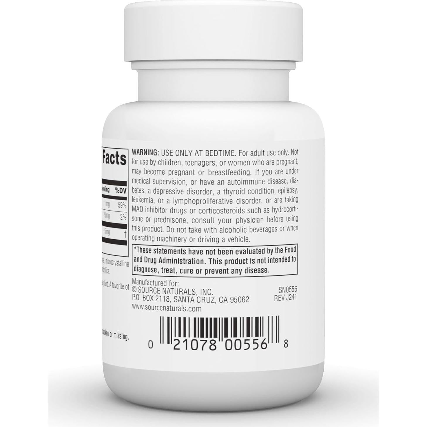 Melatonina Source Naturals 5 mg - 60 Tabletas para Sueño