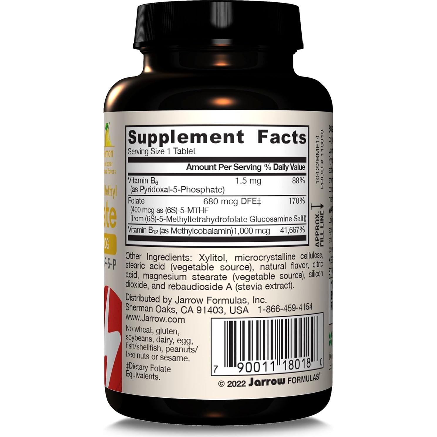 Suplemento Jarrow Formulas Metil B-12 1000 mcg y Folato 400 mcg