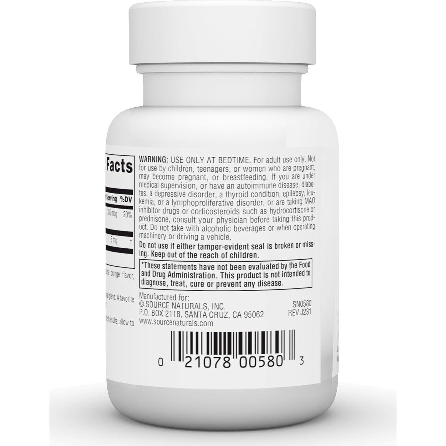 Melatonina 5 mg Source Naturals - 100 Pastillas Sabor Naranja