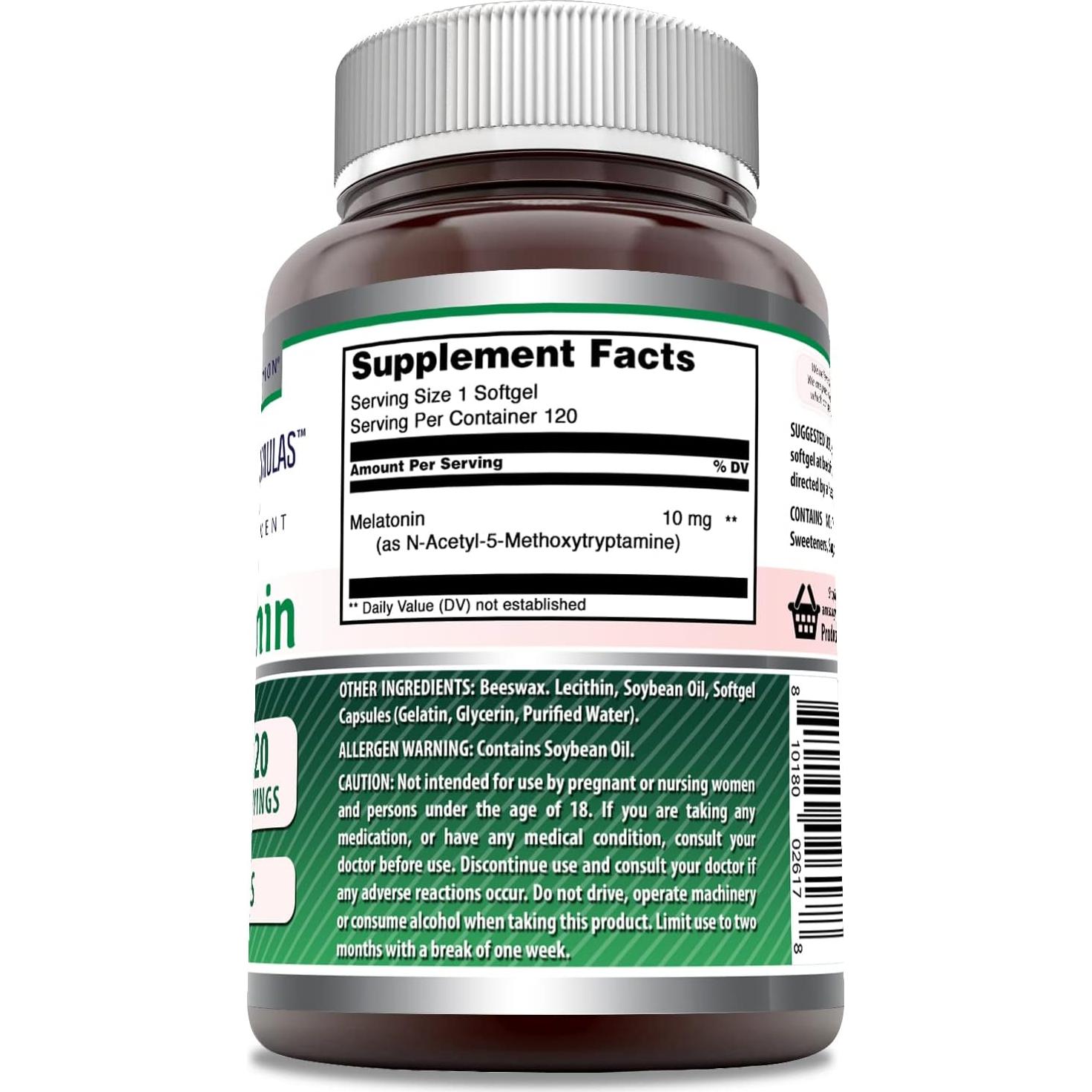 Suplemento de Melatonina Fórmulas Asombrosas 10 Mg 120 Gelatinas