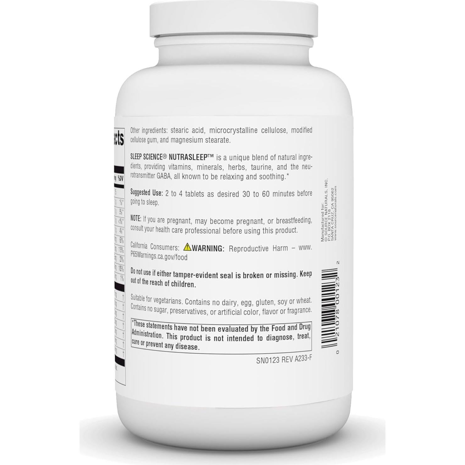 NutraSleep Source Naturals 200 Tabletas - Suplemento Relajante