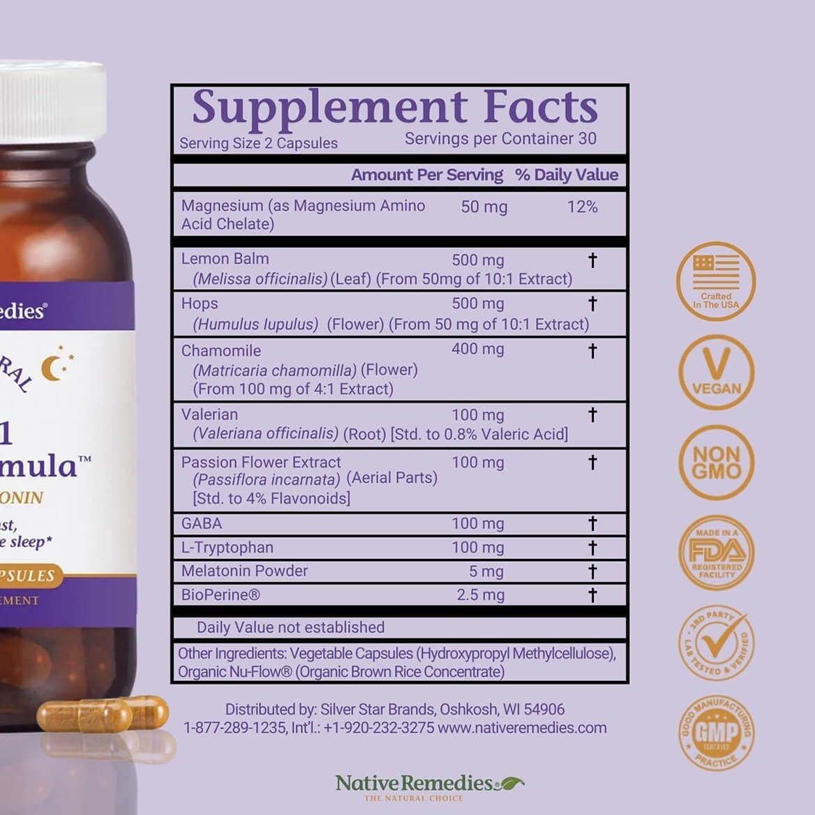 Suplemento Natural para Dormir Remedios Nativos 60 Cápsulas