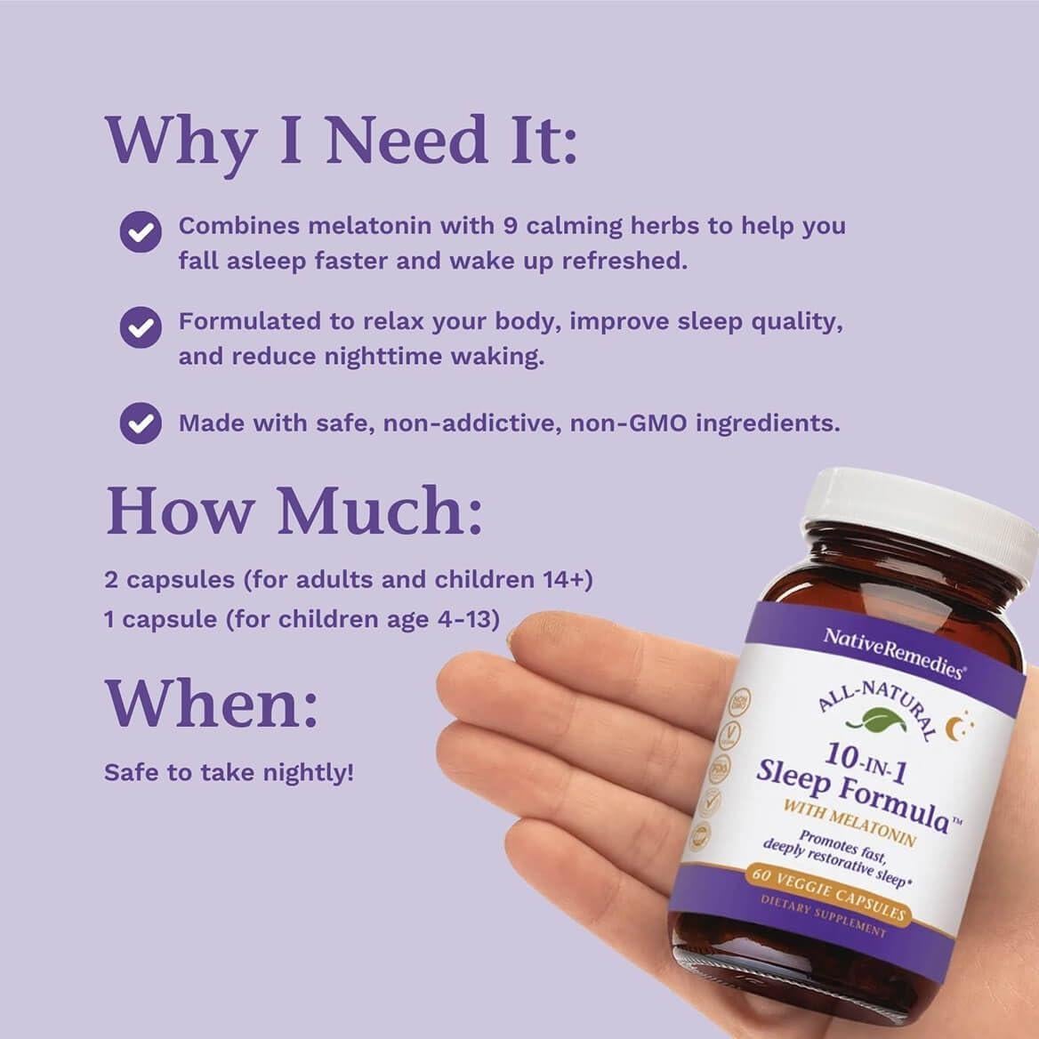 Suplemento Natural para Dormir Remedios Nativos 60 Cápsulas