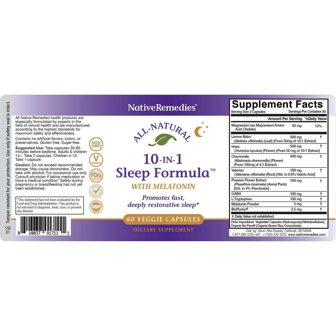 Suplemento Natural para Dormir Remedios Nativos 60 Cápsulas