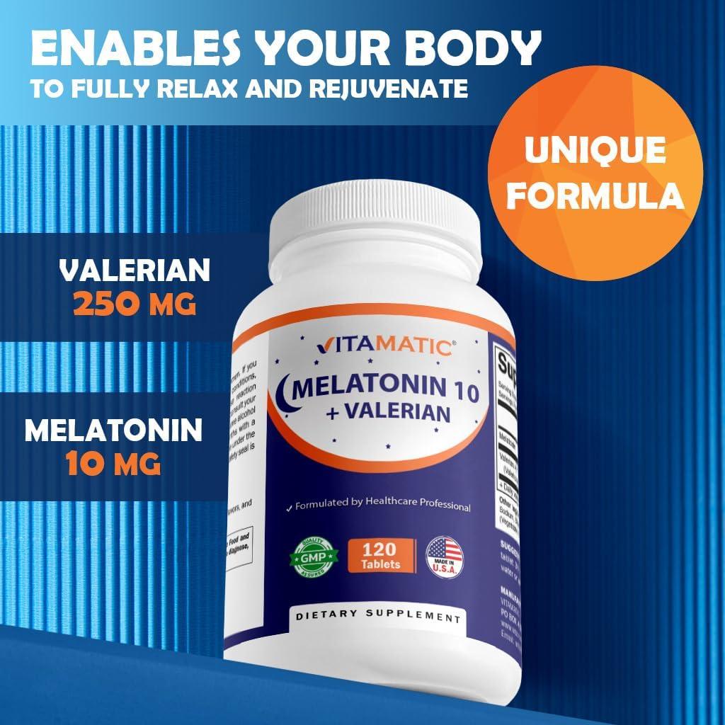 Vitamatic Melatonina 10mg con Valeriana 250mg 120 Tabletas
