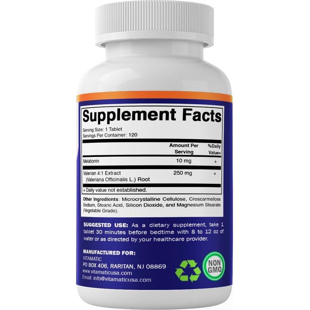Vitamatic Melatonina 10mg con Valeriana 250mg 120 Tabletas