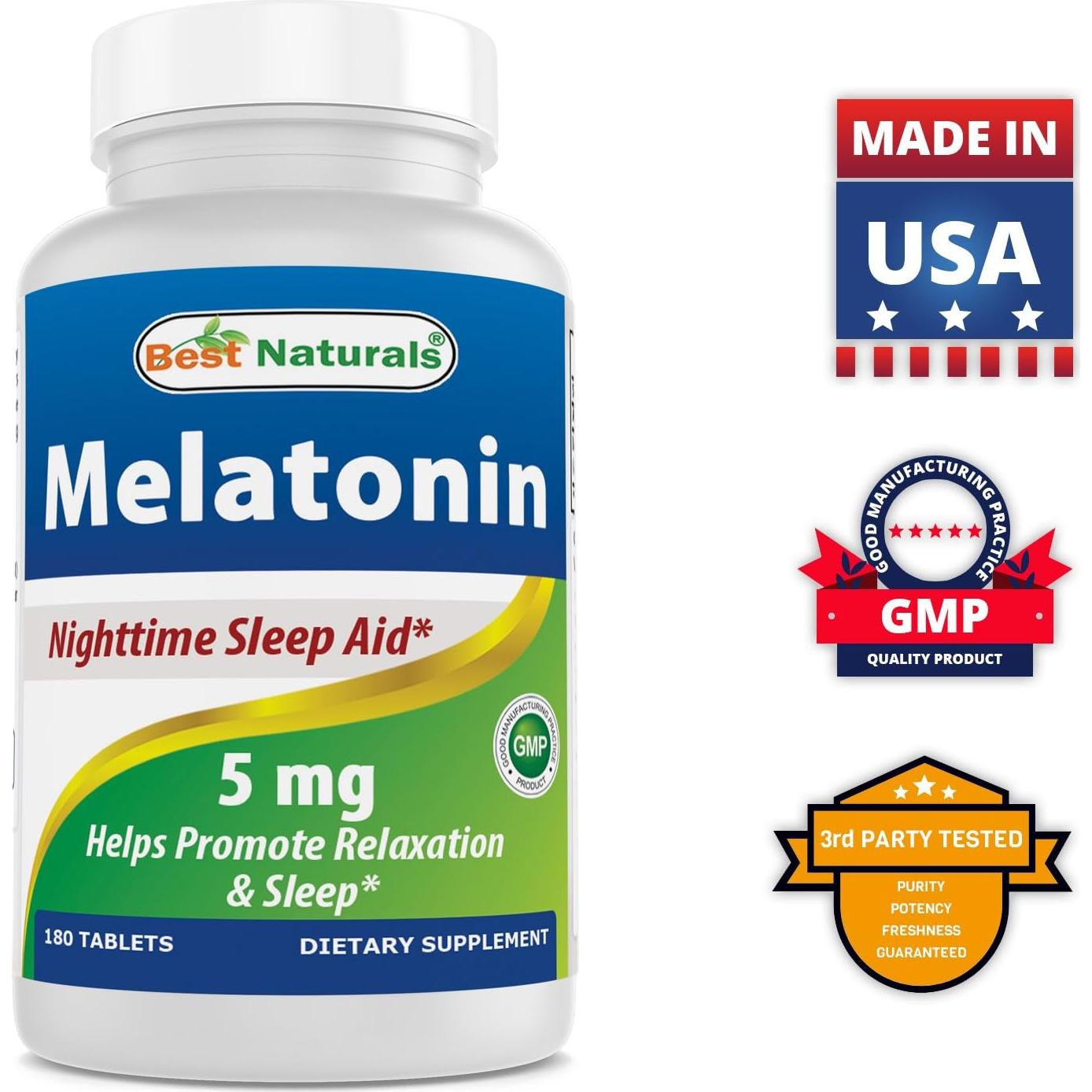 Melatonina 5 mg Mejores Naturales 180 Tabletas Sin Gluten