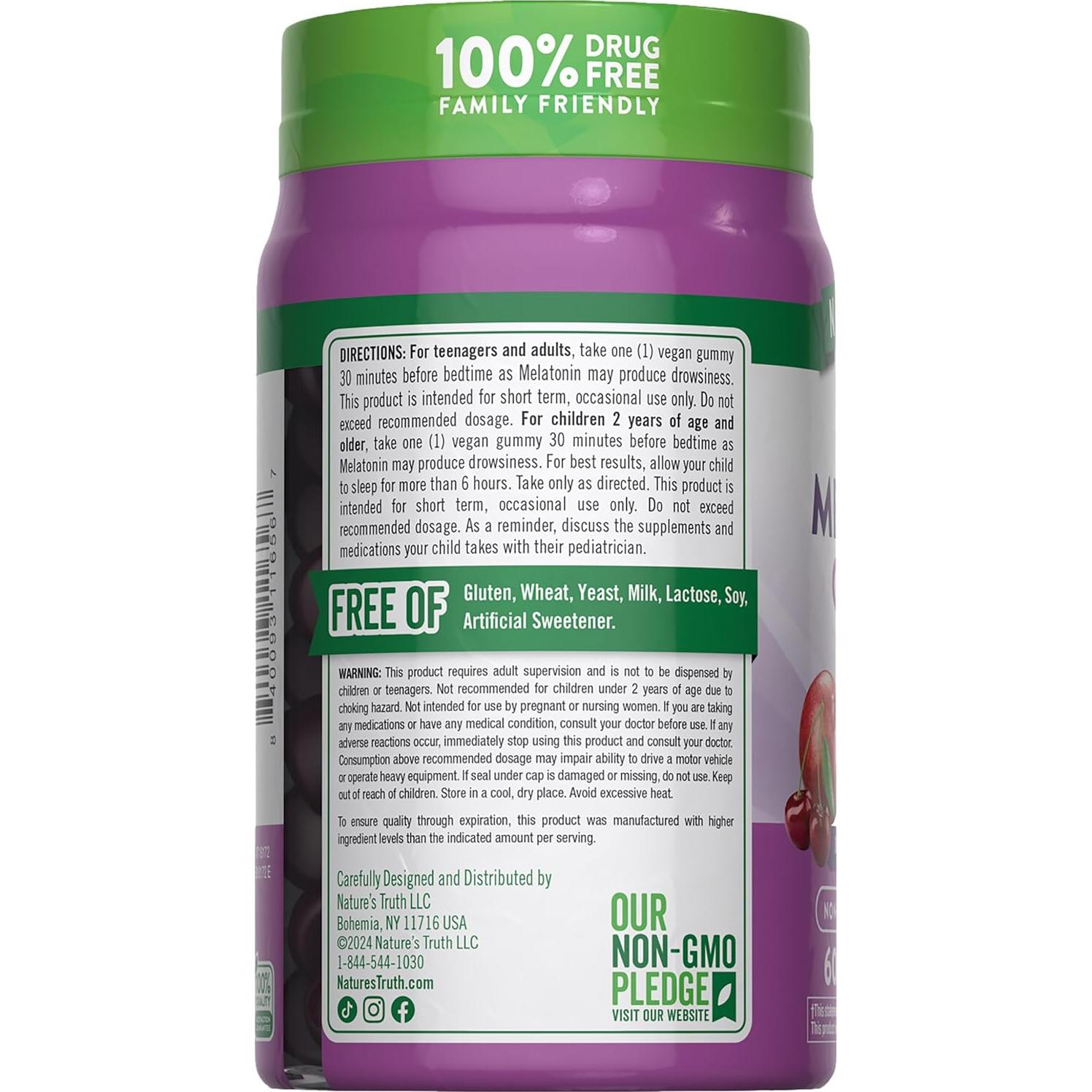 Gomitas de Melatonina Veganas Verdad de la Naturaleza 1mg 60 Unidades