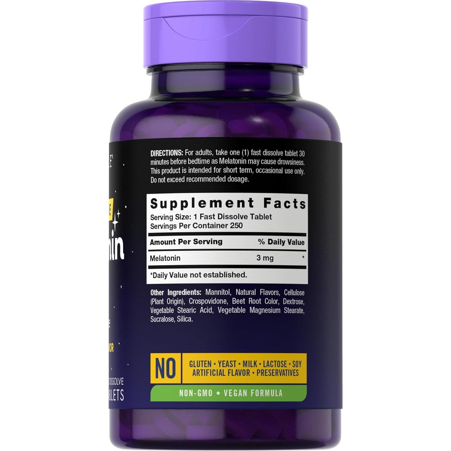 Melatonina 3mg Carlyle Tabletas Rápidas Veganas 250 Conteo