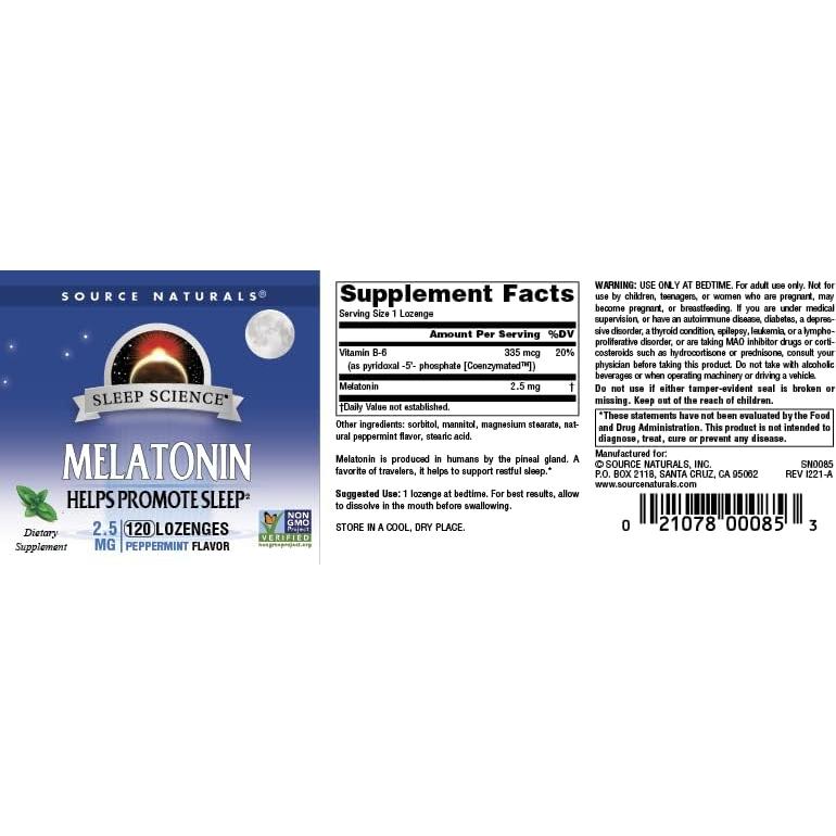 Melatonina 2.5mg Source Naturals Sabor Menta 120 Pastillas