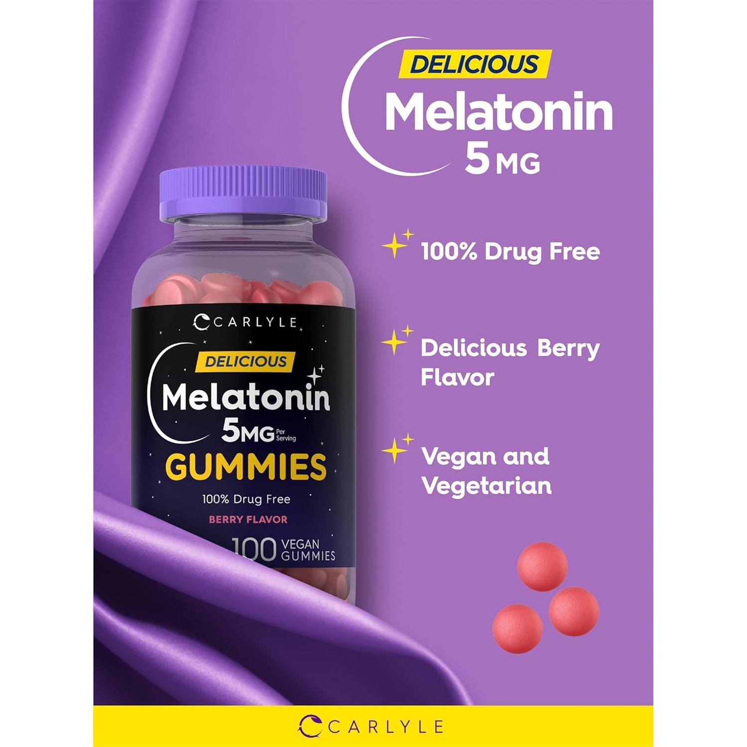 Gomitas de Melatonina Carlyle 5mg Sabor Baya 100% Veganas 100 Unidades
