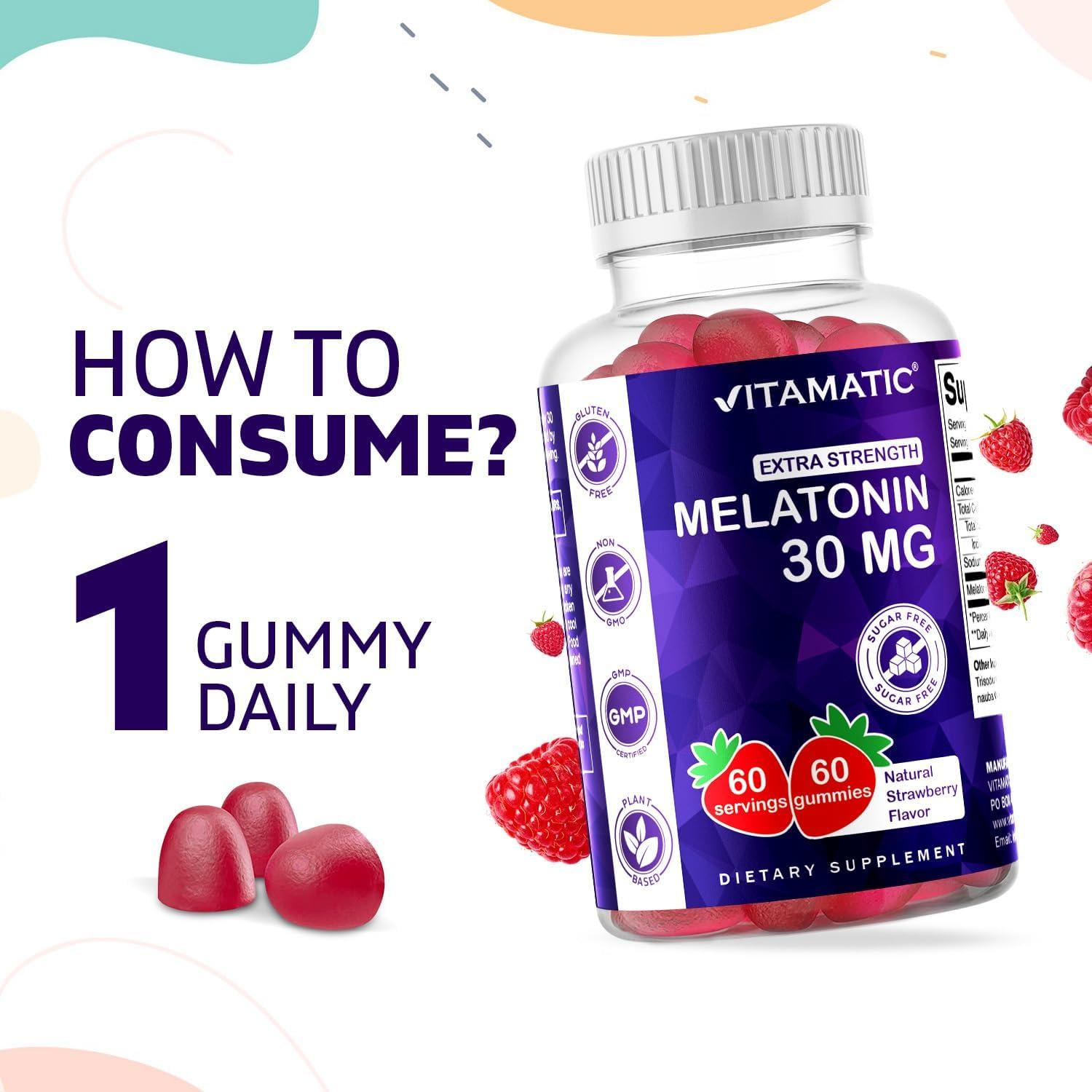 Gummies de Melatonina Vitamatic 30mg Sin Azúcar 60 Unidades