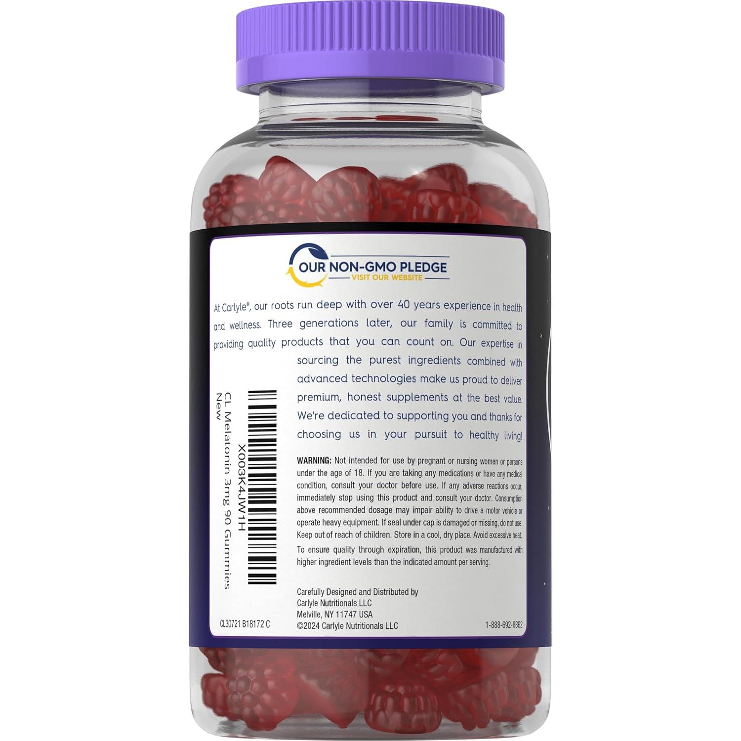 Gomitas de Melatonina Carlyle 3mg - 90 Unidades Veganas Sabor Fruta