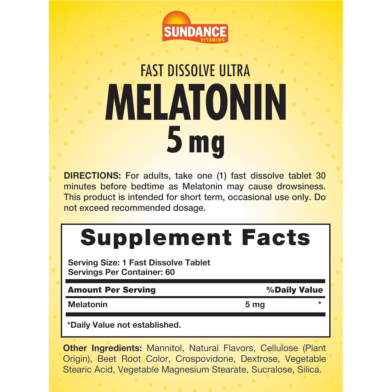 Tabletas de Melatonina 5mg Sundance - 60 Unidades Sabor Baya