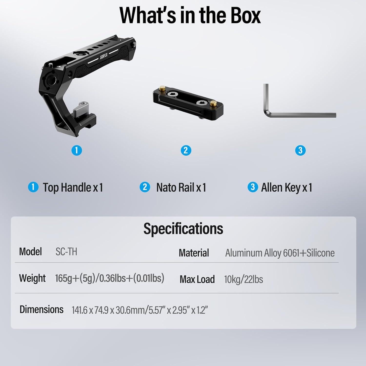 Mango Superior SIRUI SC-TH con Riel NATO y Zapatas Frías