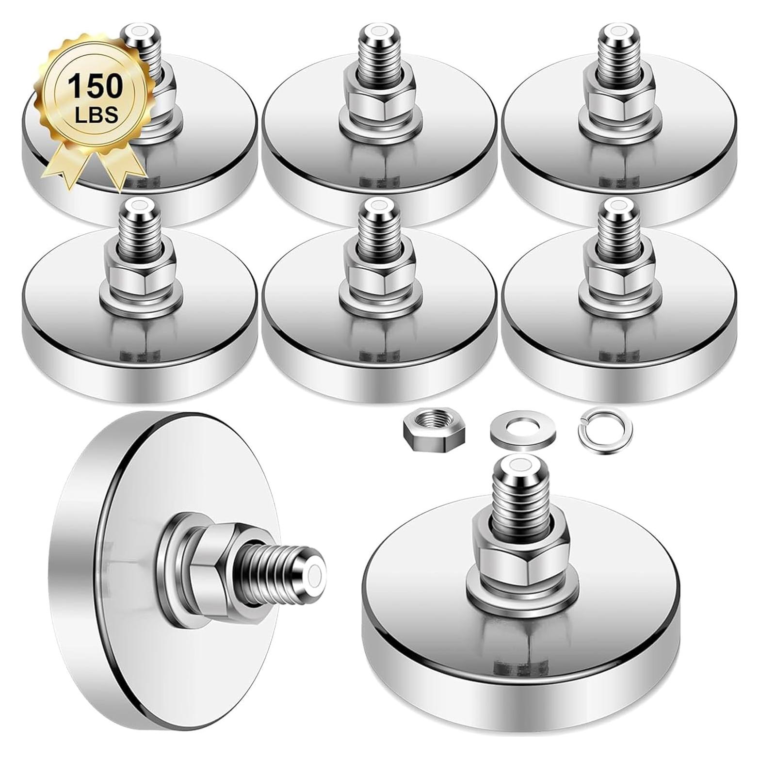 Imán Redondo Neodimio 36mm 68kg con Tornillos y Tuercas - 8 Paquetes