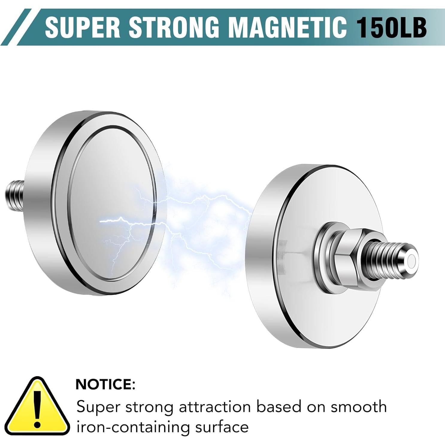 Imán Redondo Neodimio 36mm 68kg con Tornillos y Tuercas - 8 Paquetes