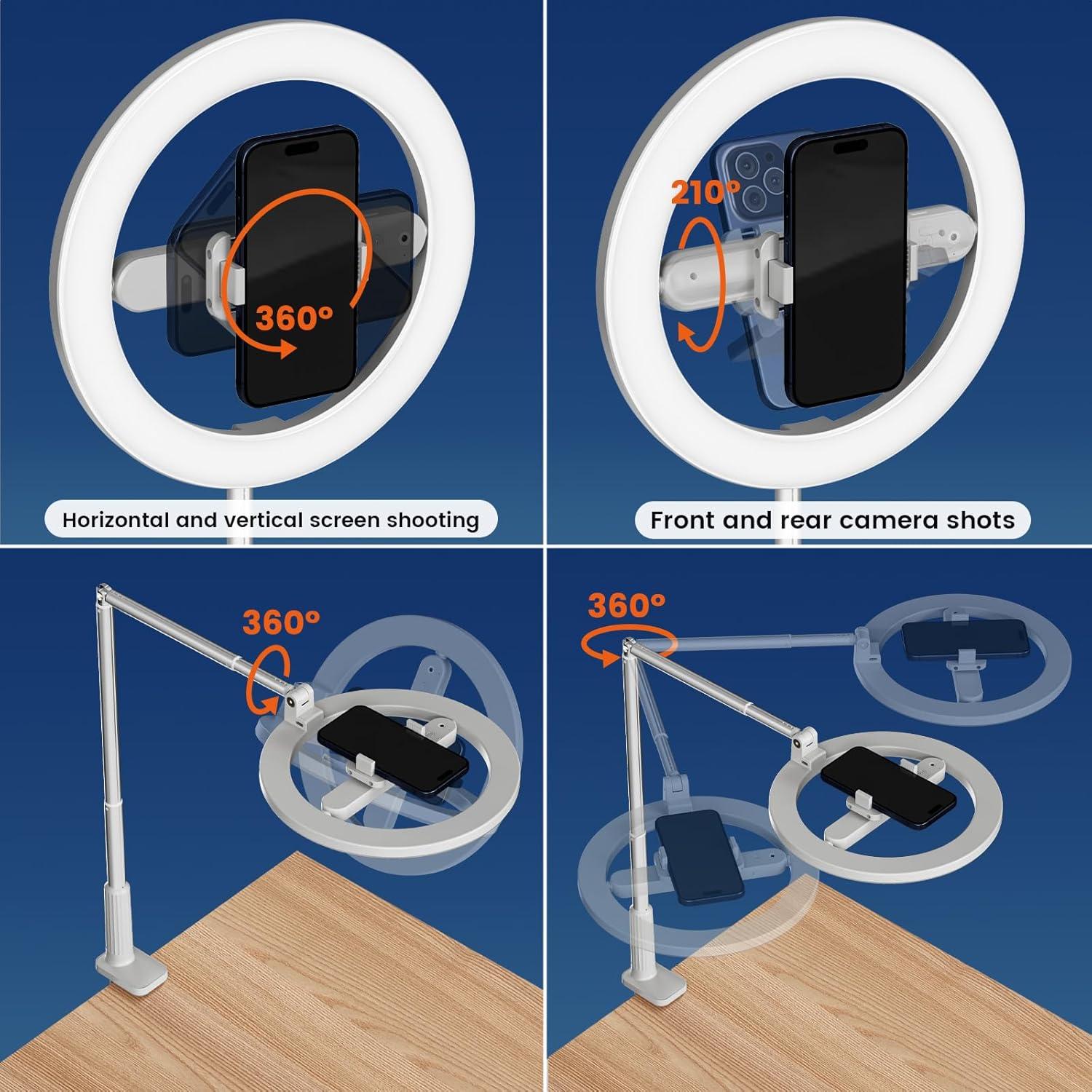 Anillo de Luz LED AIXPI con Soporte para Teléfono y Trípode