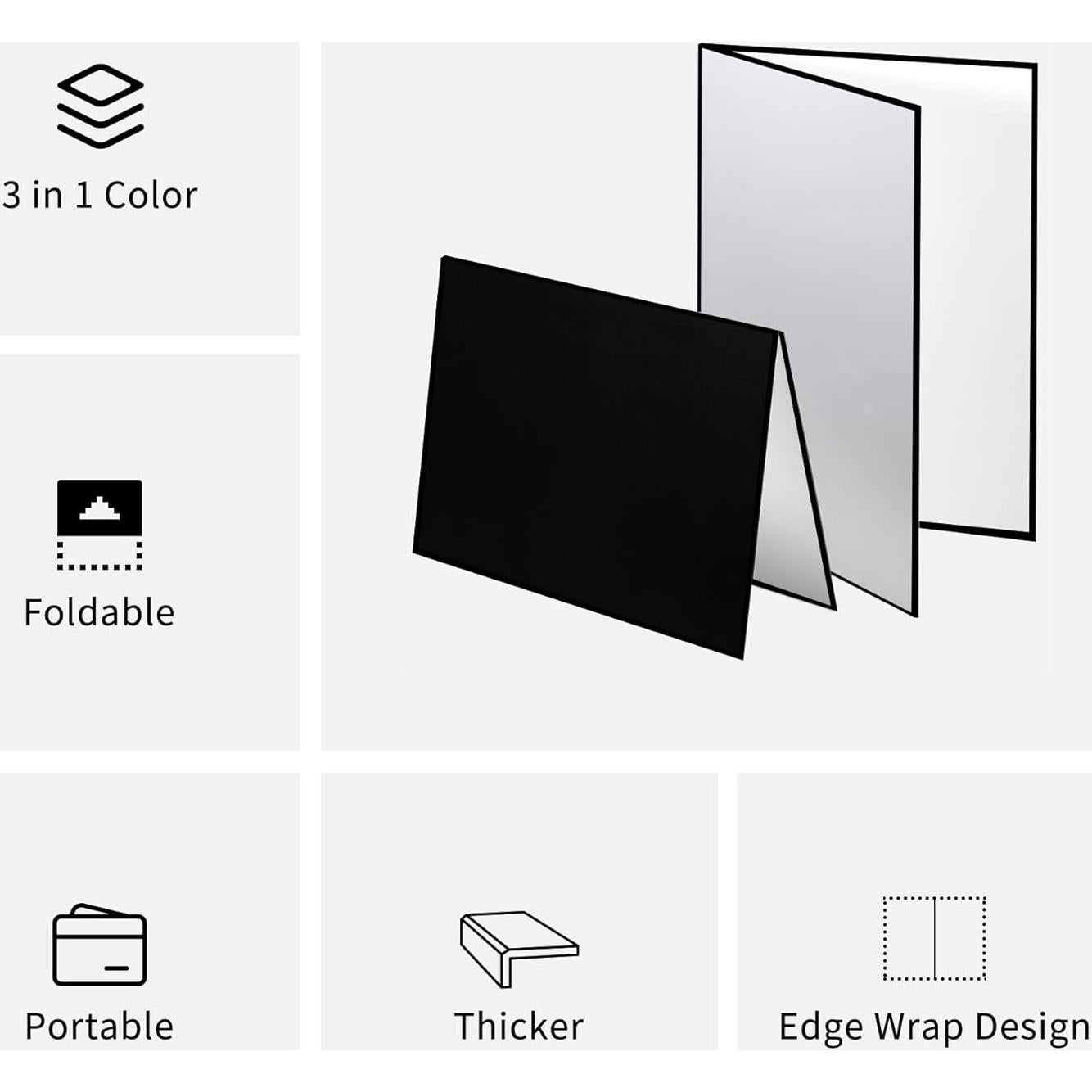 Reflector de Luz Plegable Meking 3 en 1 30.48x20.32cm Negro Plateado Blanco