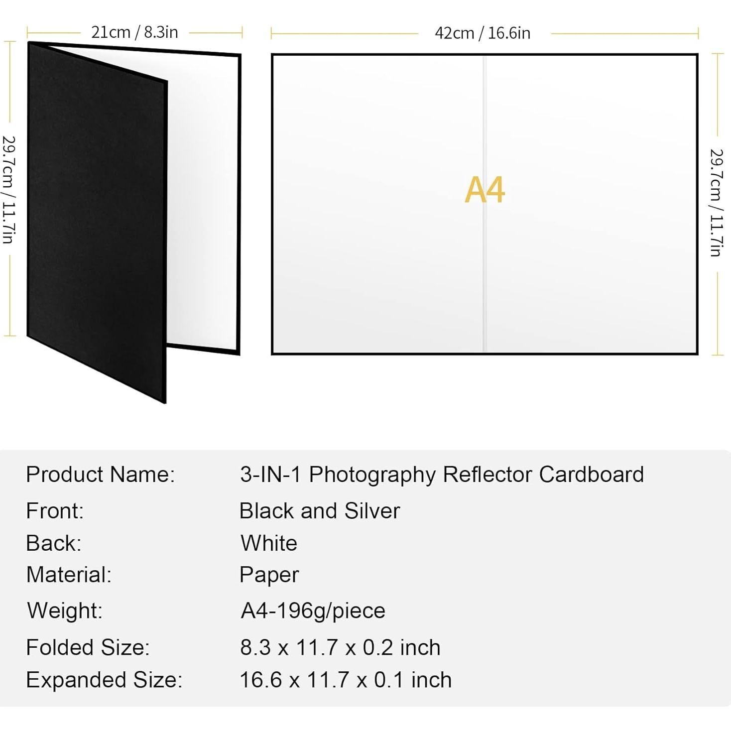 Reflector de Luz Plegable Meking 3 en 1 30.48x20.32cm Negro Plateado Blanco