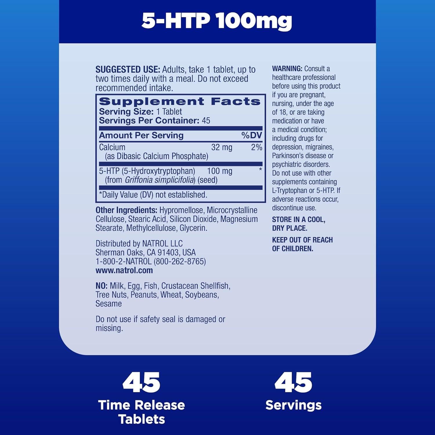 Natrol 5-HTP 100mg Suplemento Dietético 90 Tabletas Liberación Prolongada