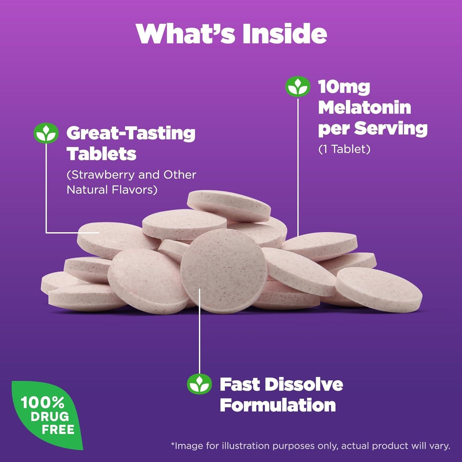 Natrol Sueño Melatonina 10mg Tabletas Rápidas Sabor Fresa 100 Unidades