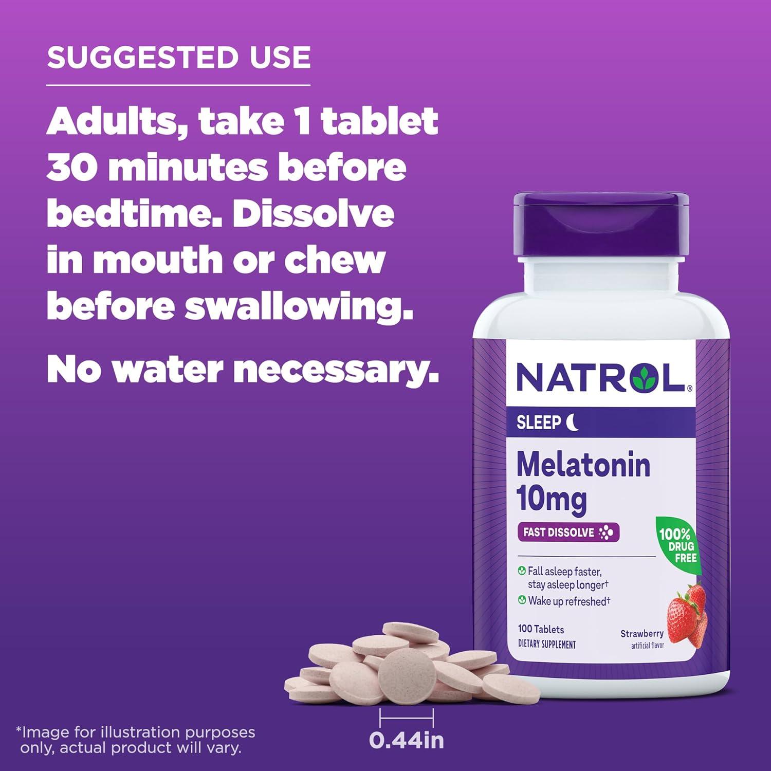 Natrol Sueño Melatonina 10mg Tabletas Rápidas Sabor Fresa 100 Unidades