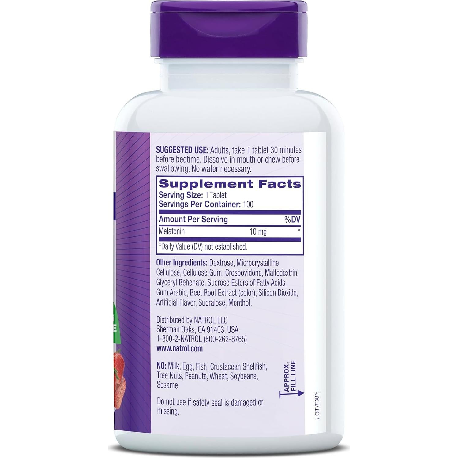 Natrol Sueño Melatonina 10mg Tabletas Rápidas Sabor Fresa 100 Unidades
