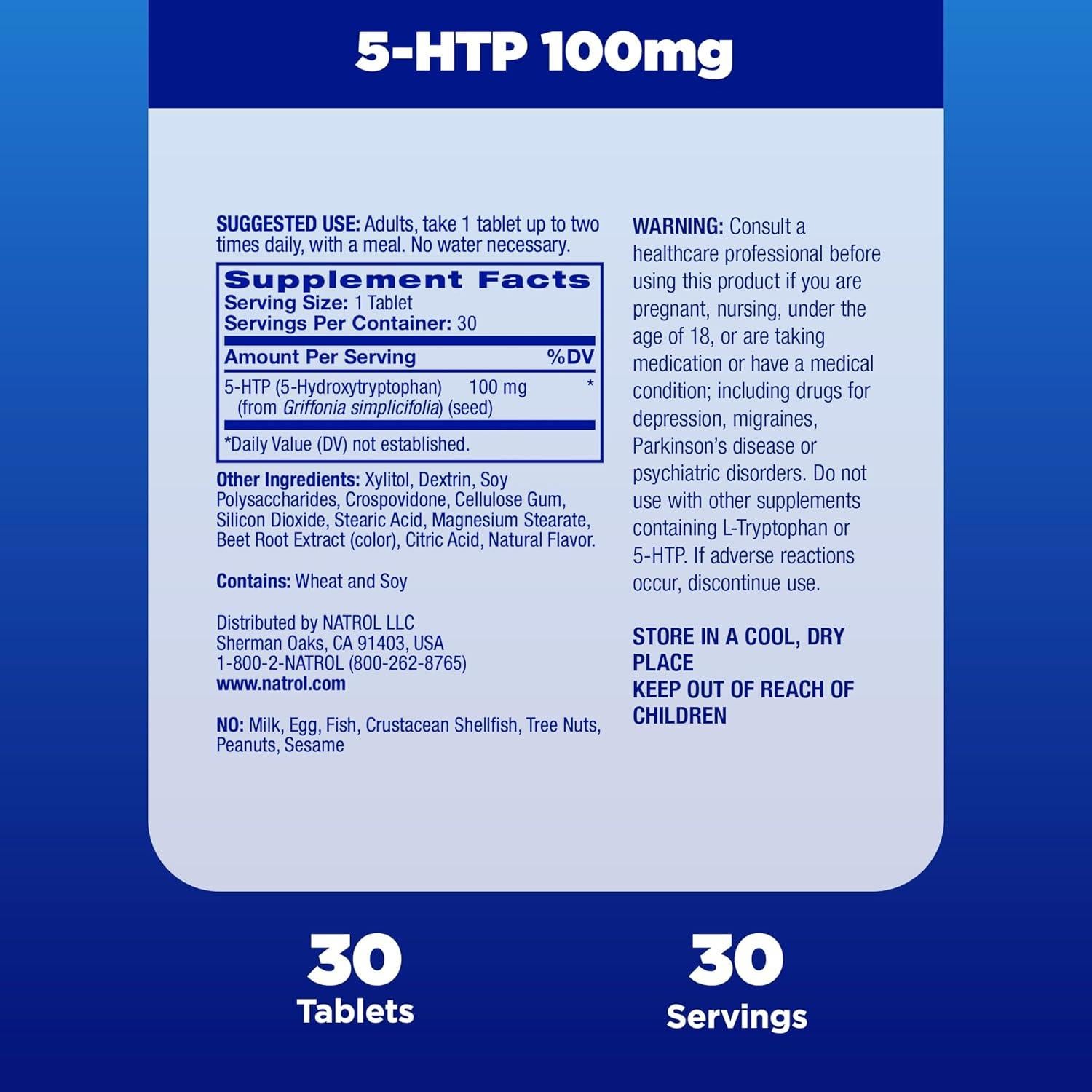 Natrol 5-HTP 100 mg Suplemento Rápido Sabor Frutas 30 Tabletas