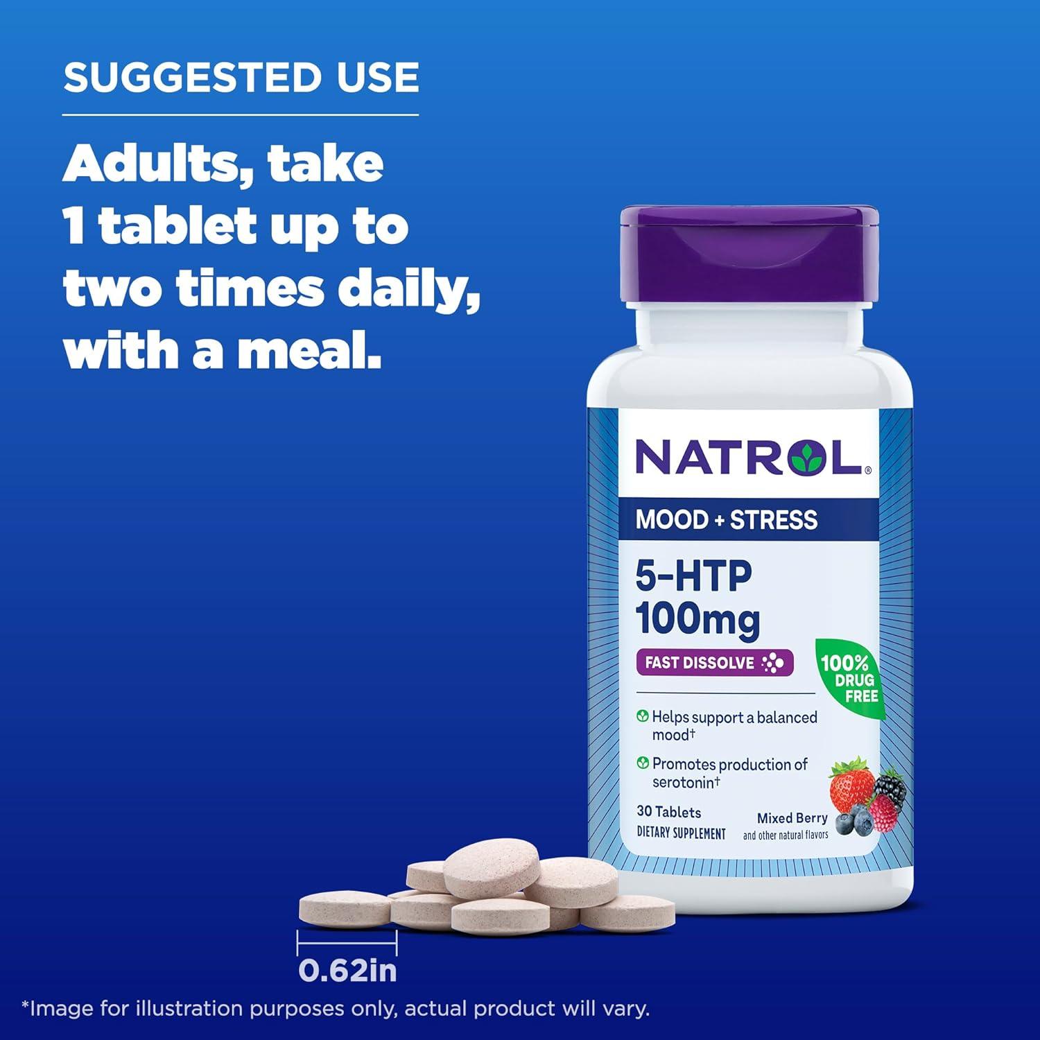 Natrol 5-HTP 100 mg Suplemento Rápido Sabor Frutas 30 Tabletas