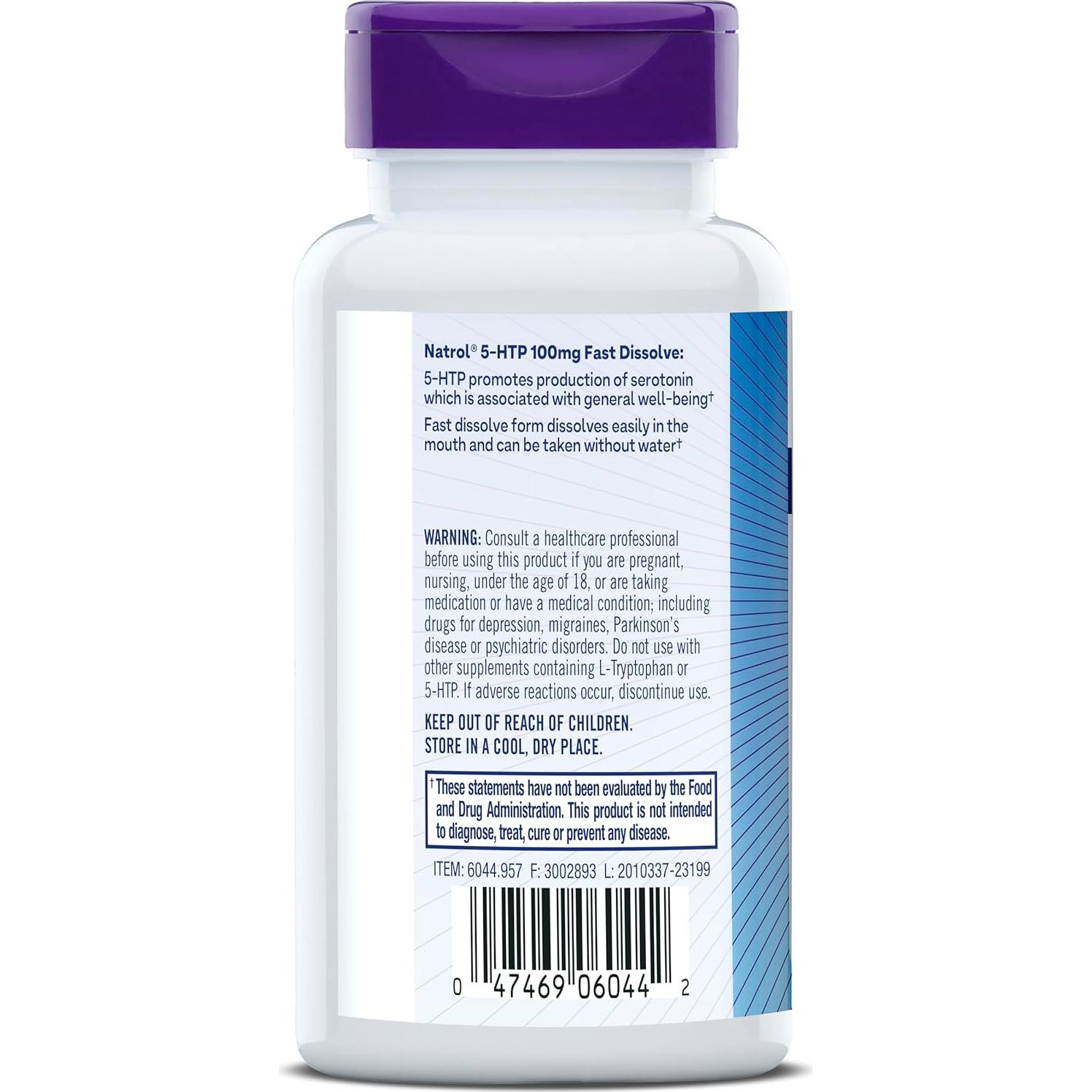 Natrol 5-HTP 100 mg Suplemento Rápido Sabor Frutas 30 Tabletas