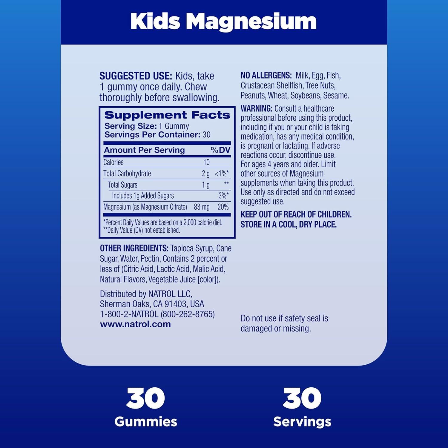 Gomitas de Magnesio para Niños Natrol - 30 Unidades