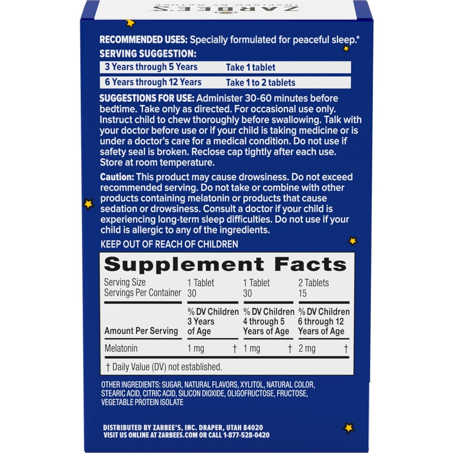 Tableta Masticable de Melatonina Zarbee's Kids 1mg Uva 30 Unidades