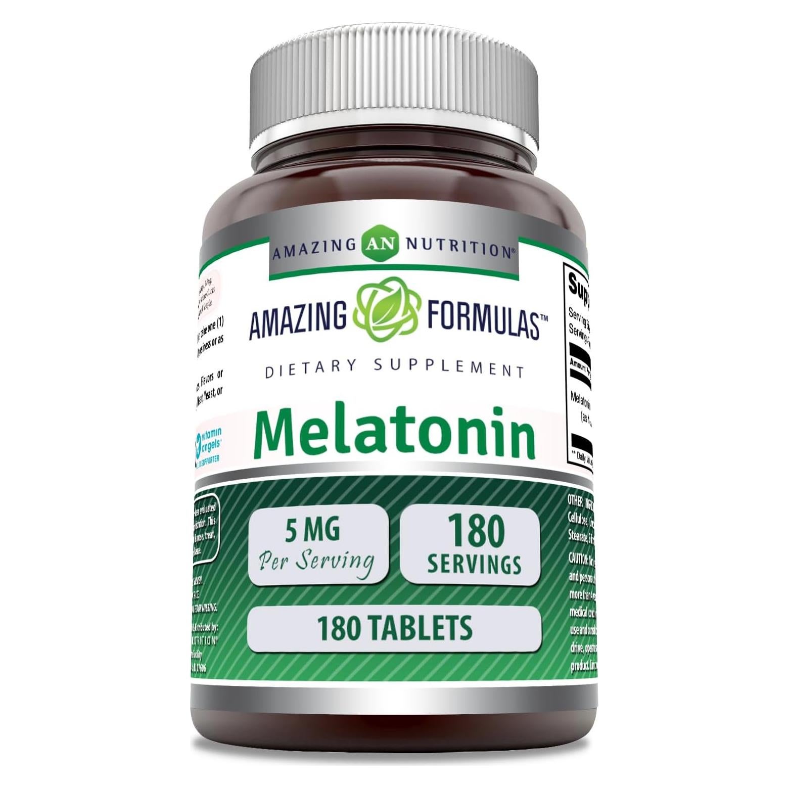 Suplemento de Melatonina 5 Mg Fórmulas Asombrosas 180 Tabletas