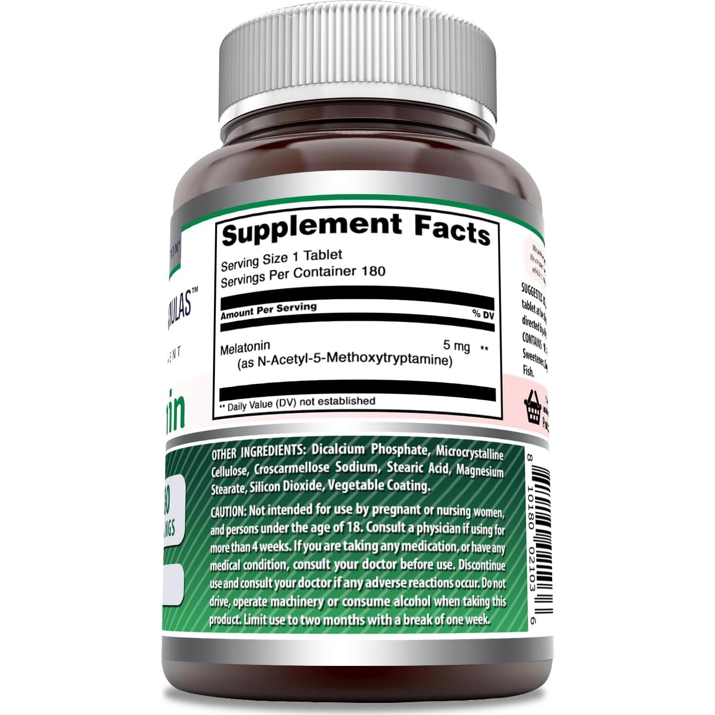 Suplemento de Melatonina 5 Mg Fórmulas Asombrosas 180 Tabletas