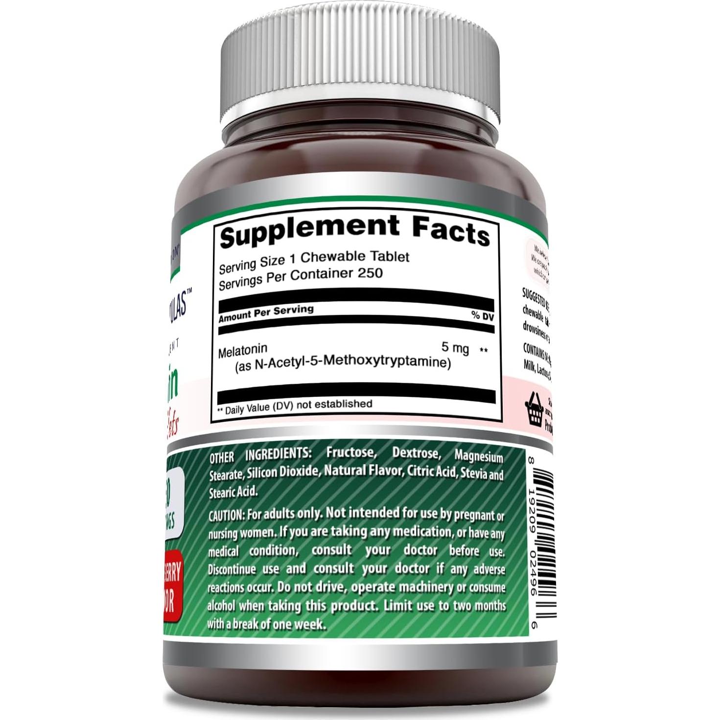 Suplemento Masticable de Melatonina Amazing Formulas 5 mg - 250 Tabletas Fresa